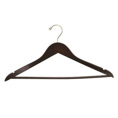 Men's Hanger, Flat Open Hook with Dowel Bar, Walnut with Brass Hook