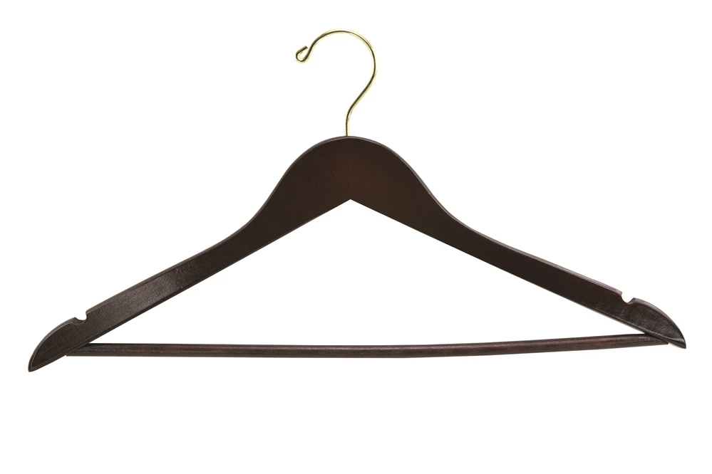 Men's Hanger, Flat Open Hook with Dowel Bar, Walnut with Brass Hook 0