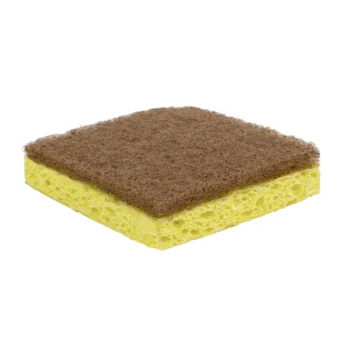 Sponge with Natural Scrub Non-Scratch 3x3 (Wrapped), Brown
