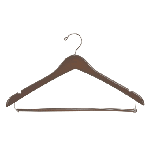 Men's Hanger, Open Hook Contour with Locking Bar, Walnut with Nickel Hook