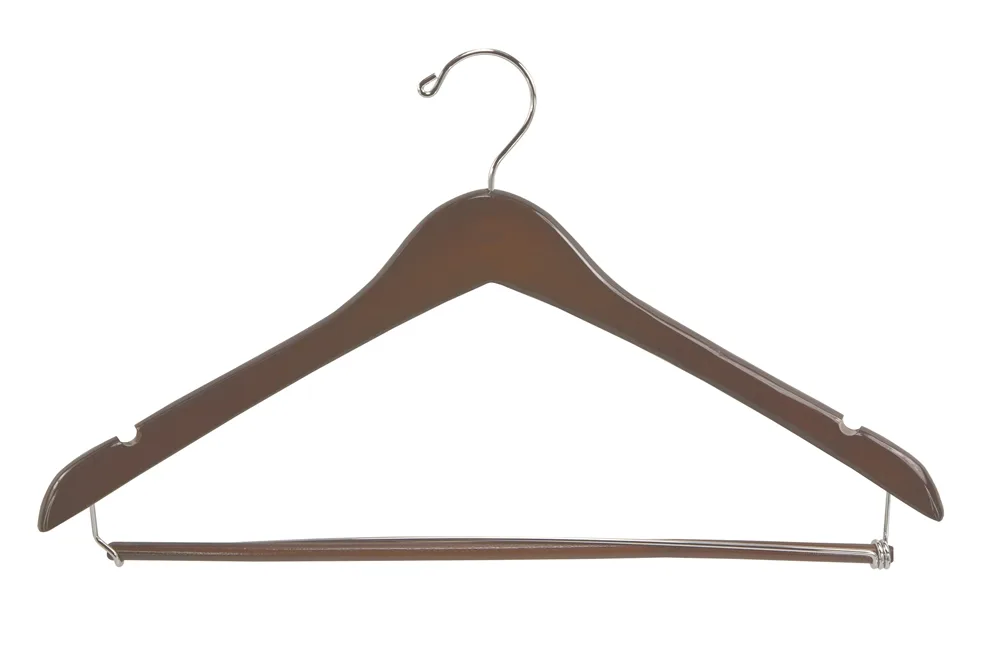 Men's Hanger, Open Hook Contour with Locking Bar, Walnut with Nickel Hook 0