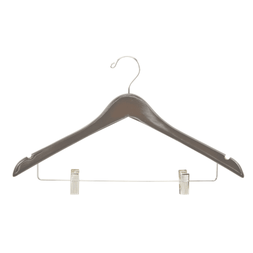 Women's Hanger, Open Hook Contour with Clips, Walnut with Nickel Hook & Clips