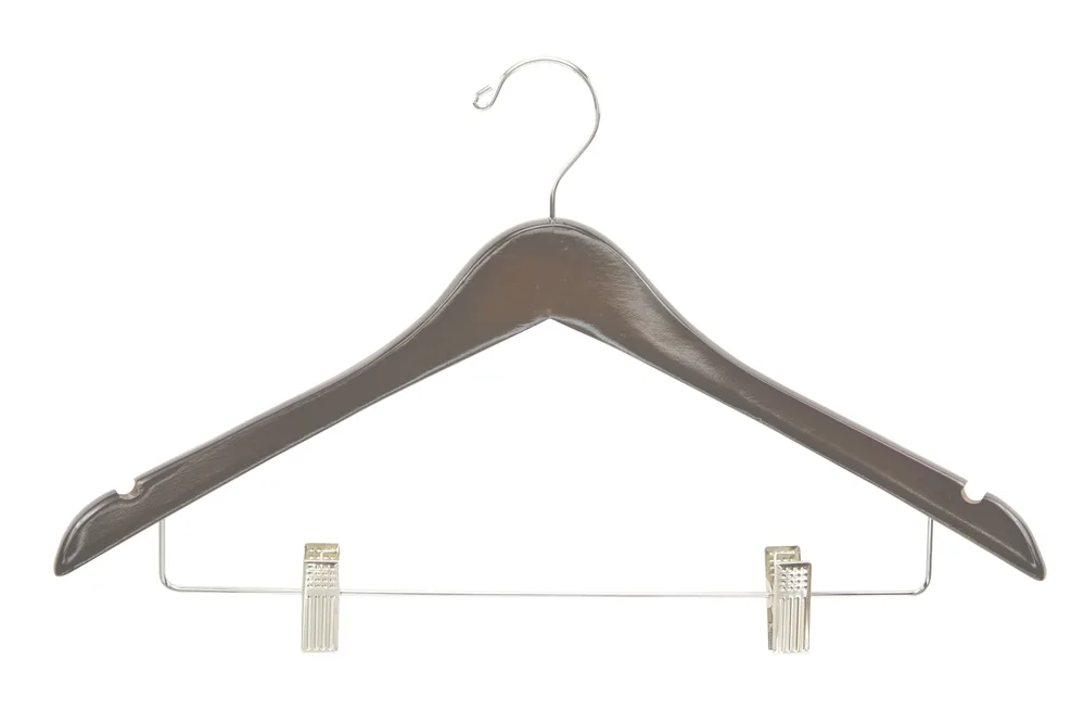 Women's Hanger, Open Hook Contour with Clips, Walnut with Nickel Hook & Clips 0