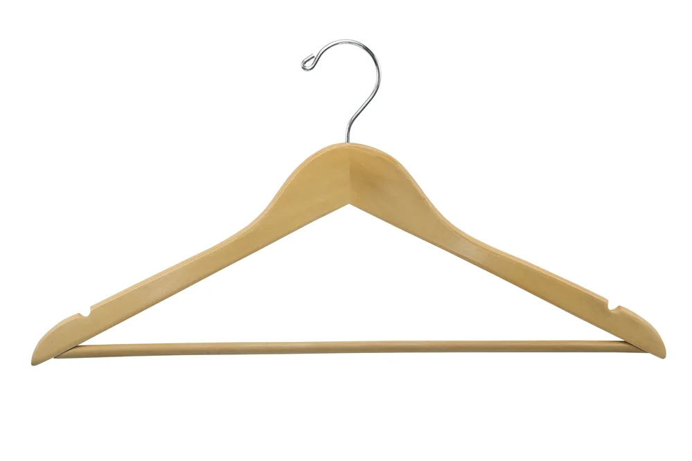 Men's Hanger, Flat Open Hook with Dowel Bar, Natural with Nickel Hook 0