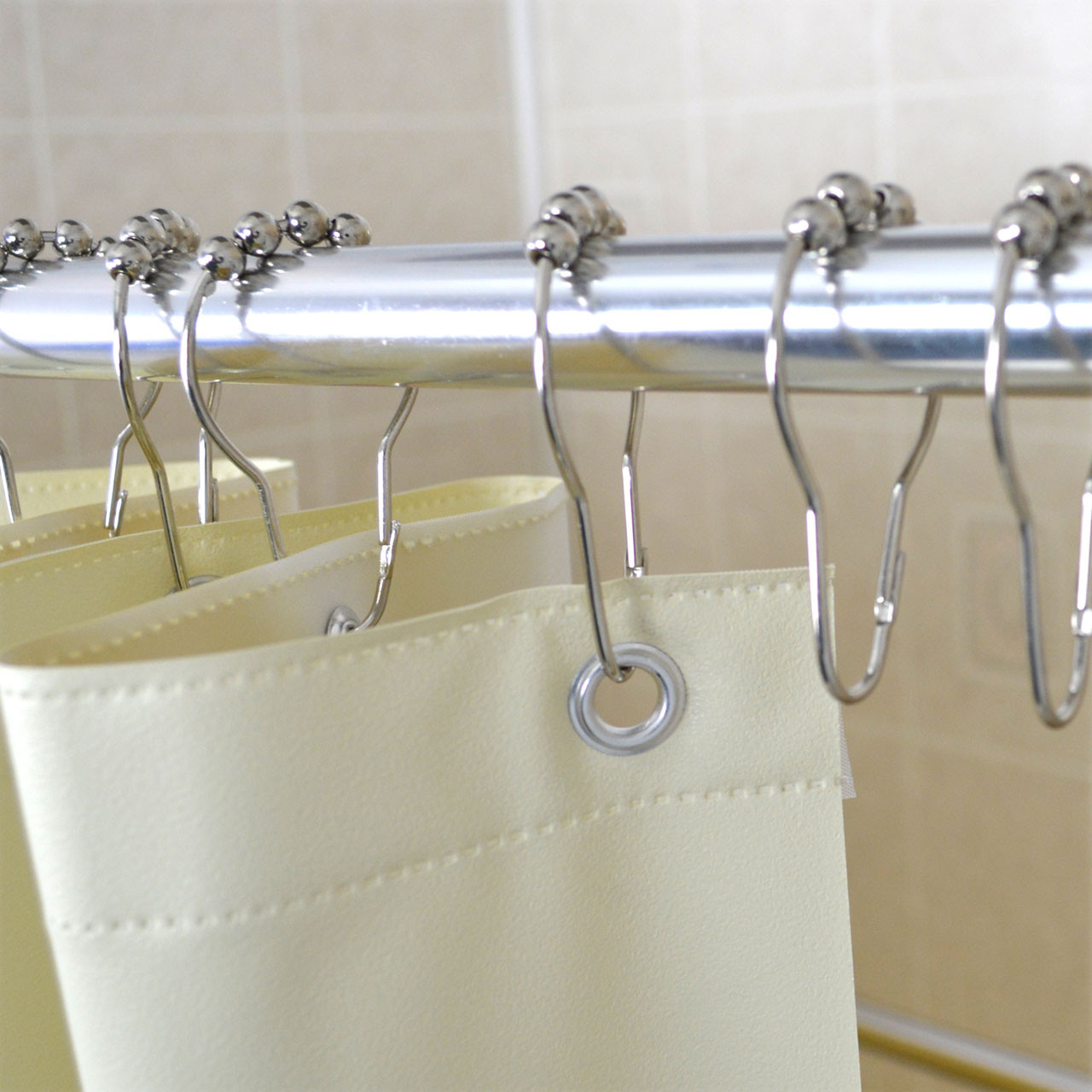 Snap Pin Shower Curtain Hooks with Rollers - 1 dz. 0