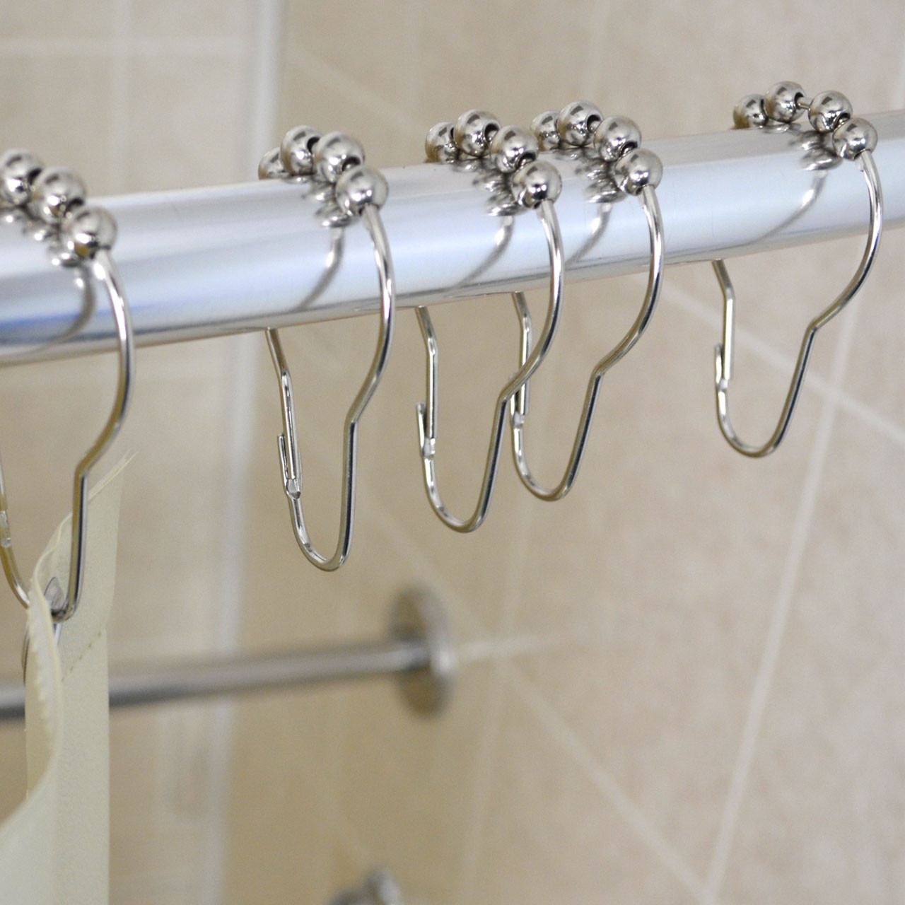 Snap Pin Shower Curtain Hooks with Rollers - 1 dz. 1