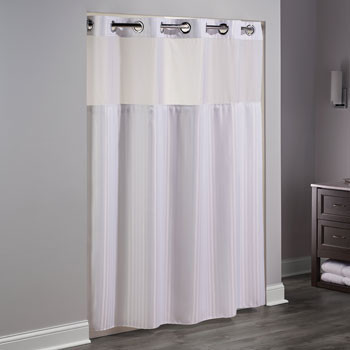 Herringbone Hang-2-It White Shower Curtain w/ Liner - 72" x 74"