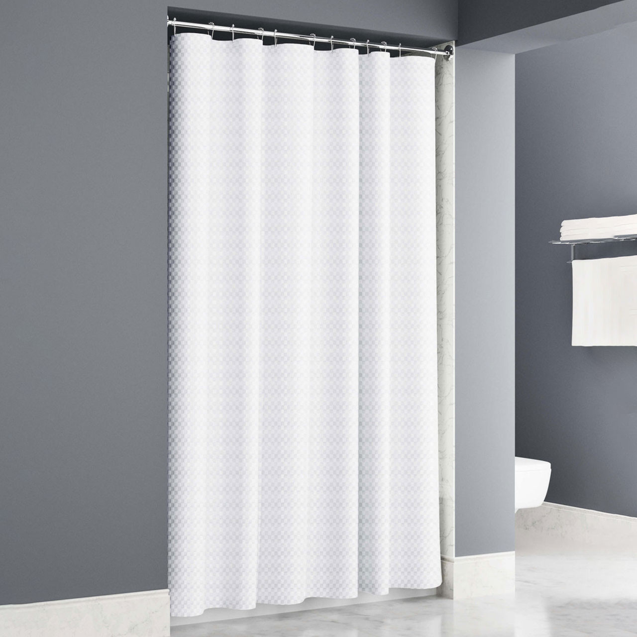 Satin Box White Shower Curtain - 72"W x 72"L - 12/ctn.
