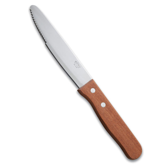 Jumbo Steak Knife (5" Blade with Round Tip & Wooden Handle) - 1 Dozen 0