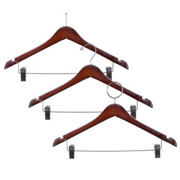 Walnut Contoured Hangers w/ Clips (Ball Top) - 100/cs 0