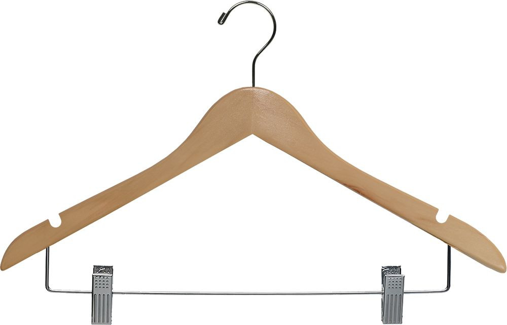 Hardwood Hangers w/ Clips (Open Hook) - 100/cs.