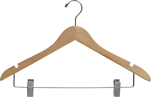 Hardwood Hangers w/ Clips (Open Hook) - 100/cs. 0