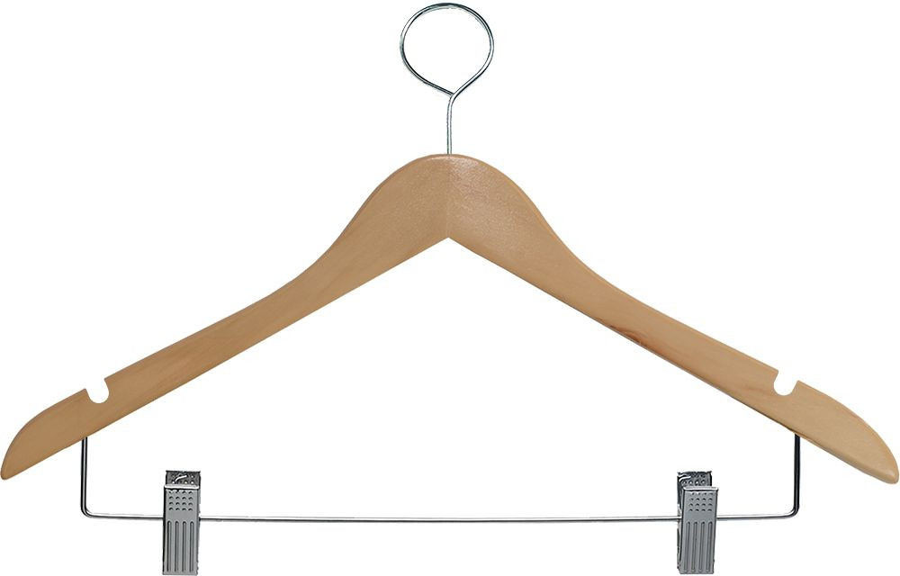 LodgMate Hardwood Hangers w/ Clips (Closed Hook - 2"Dia) - 100/cs.