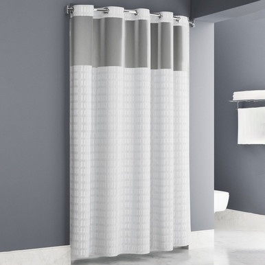 Enda Easy Hang White Shower Curtain with Window - 71"W x 77"L 0