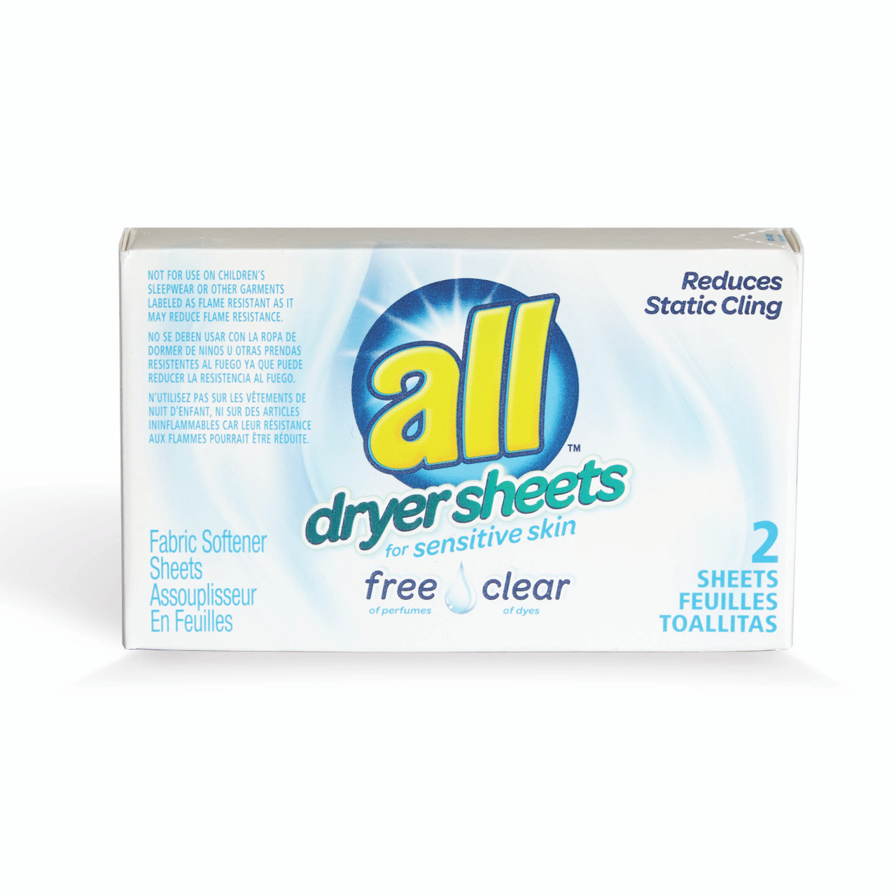 ALL Free & Clear Dryer Sheet Single-Load Box - 100/cs.