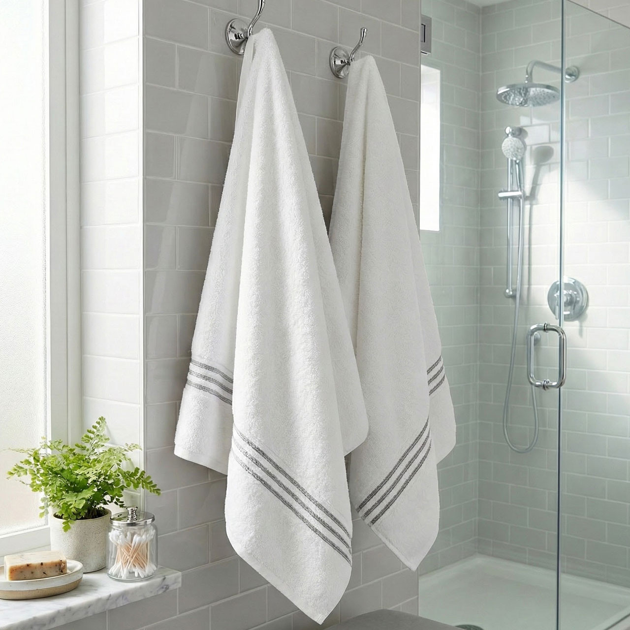Geneva 30" x 60" White Bath Towel - 2/pk.
