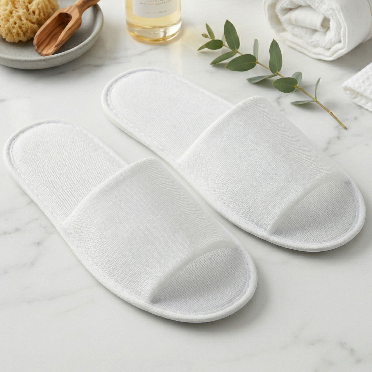 11" White Open Toe Slippers - 50 pairs/cs.