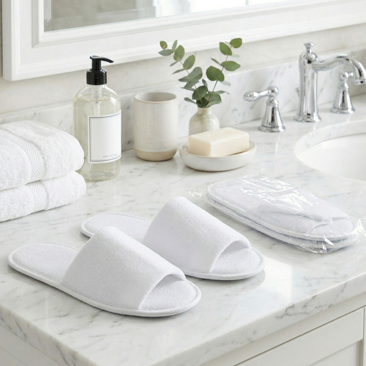 11" White Open Toe Slippers - 50 pairs/cs. 0