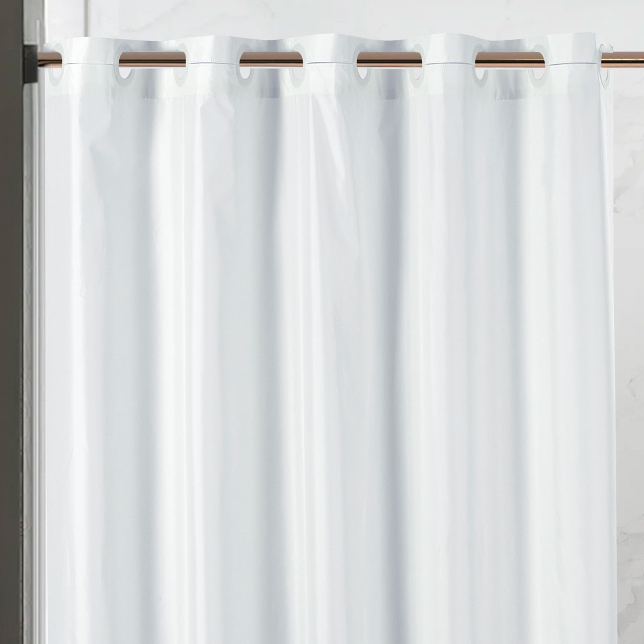71" x 74" Pre-Hooked Poly Shower Curtain - 12/ctn. 1