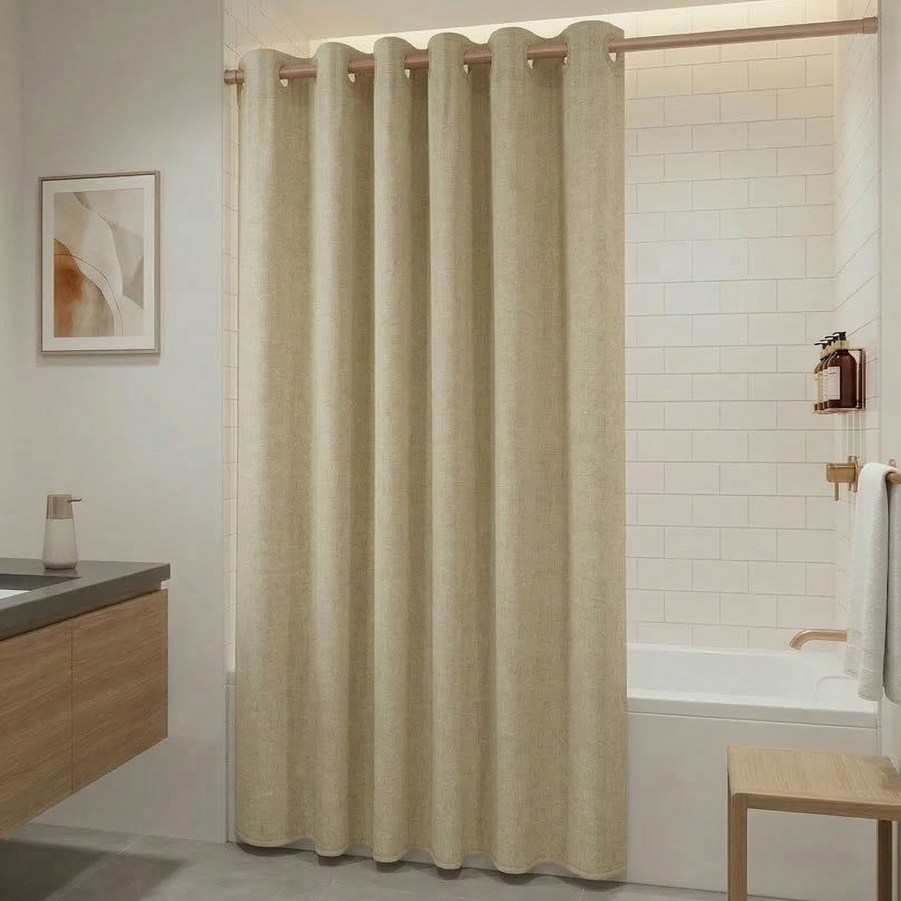 71" x 74" Pre-Hooked "Linen" Polyester Shower Curtain - 12/ctn. 0