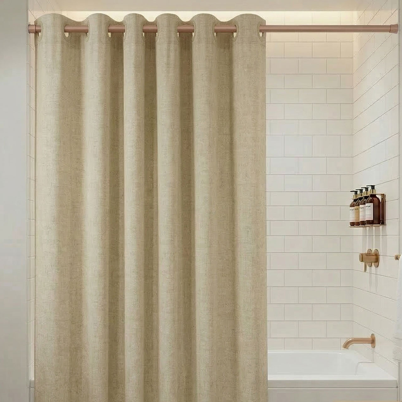 71" x 74" Pre-Hooked "Linen" Polyester Shower Curtain - 12/ctn. 1