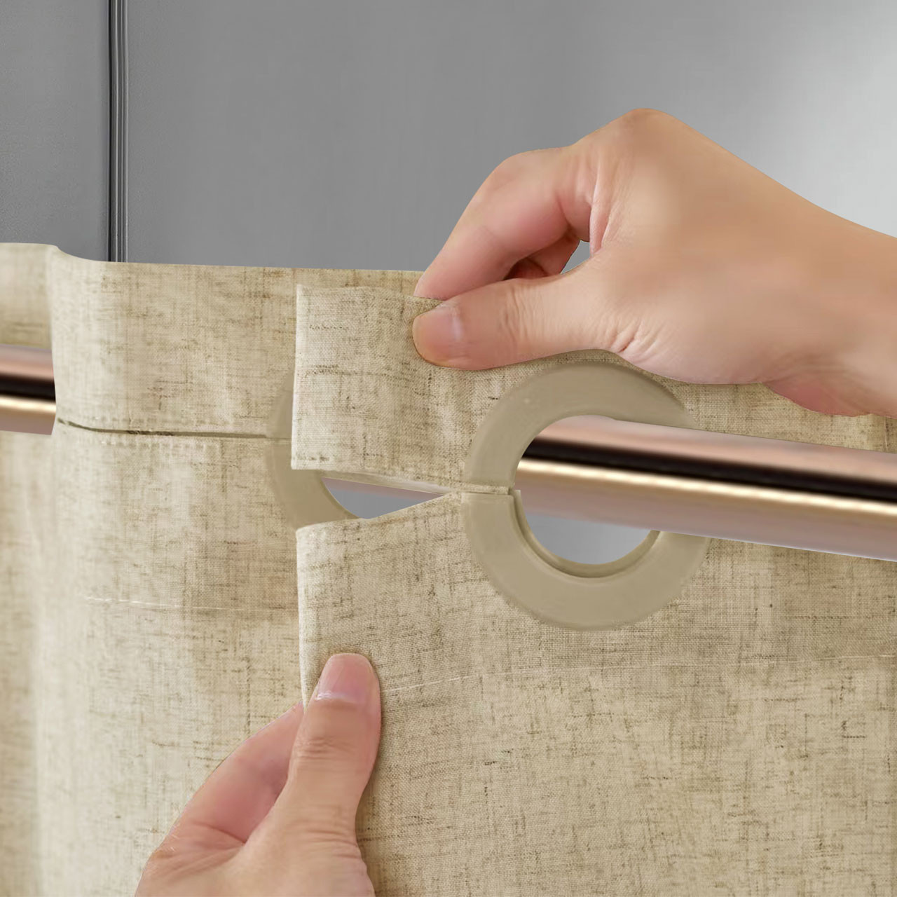 71" x 74" Pre-Hooked "Linen" Polyester Shower Curtain - 12/ctn. 2