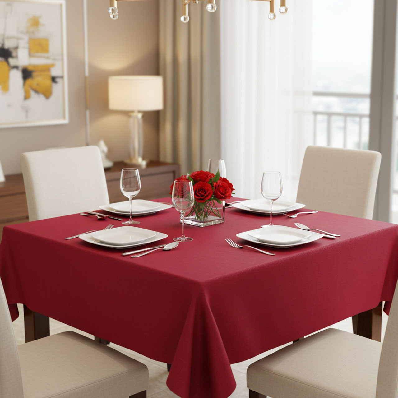 Classic Series Pearlized Linen 4 Gauge Vinyl Square Tablecloth - 52"x52" 0