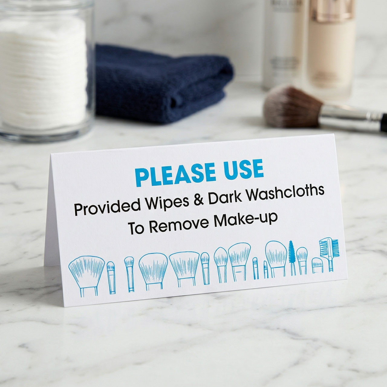 "Please Use Wipes & Dark Washcloths" Tent Sign - 100/pk