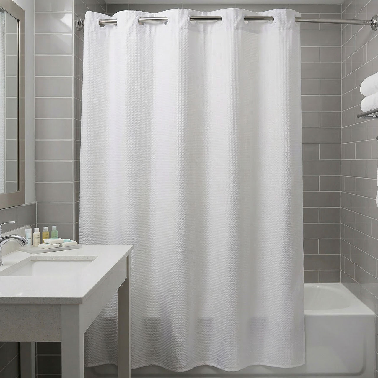 71" x 74" Mini Waffle Poly Shower Curtain - 12/ctn.