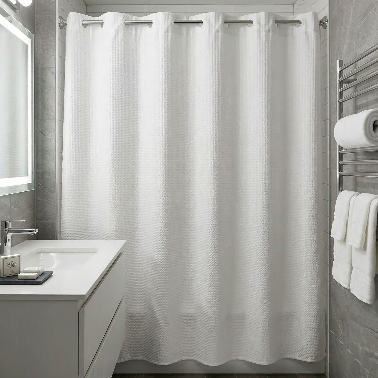 71" x 74" Mini Waffle Poly Shower Curtain - 12/ctn. 0